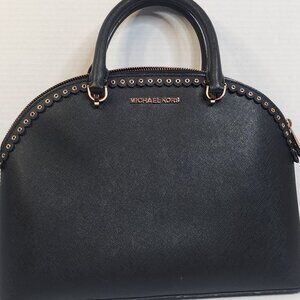 Michael Kors Emmy Dome Black Saffiano Leather Large Satchel w/ Rose Gold Tone
